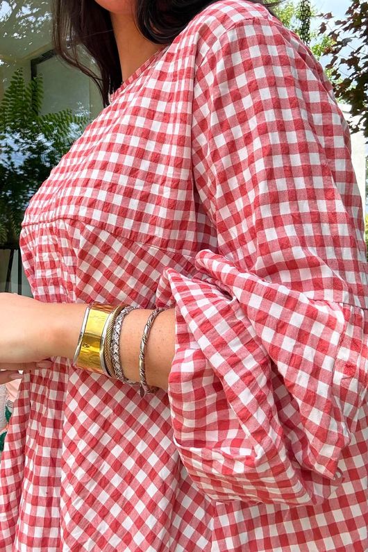 Nonni Gingham Bell Sleeve Peasant Blouse Jam